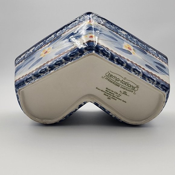 Tara Temptations Presentable Ovenware Old World Heart Shaped Bowl Blue 1 Quart - Picture 9 of 12